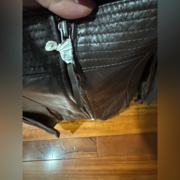 Chocolate Brown Genuine Leather mini skater skirt - Picture 3 of 6